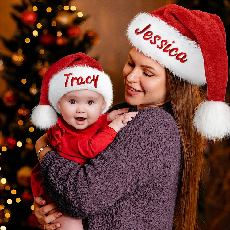 Personalized Embroidery Plush Christmas Santa Hat For Kid & Adult