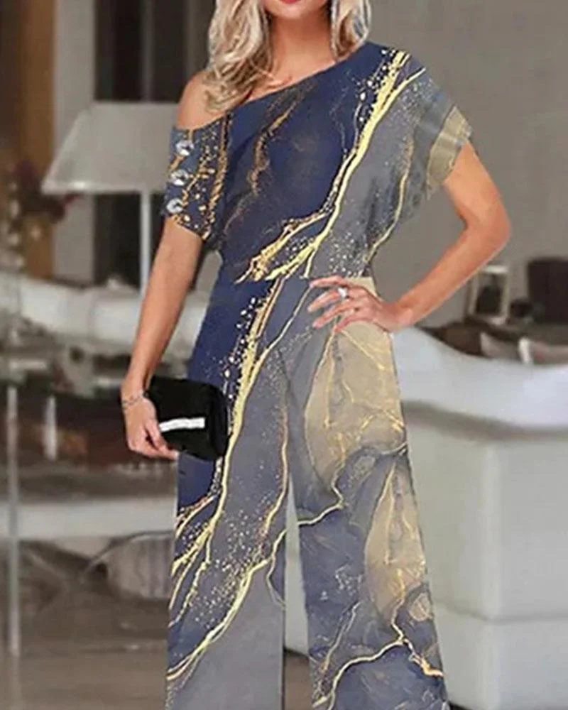 Printed One-piece Wide Leg Pants