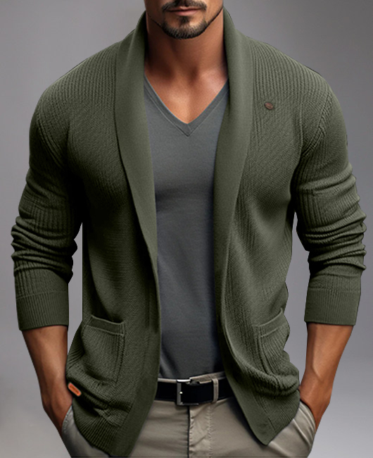 Business Long Sleeve Patch Pocket Knitted Cardigan Sweater