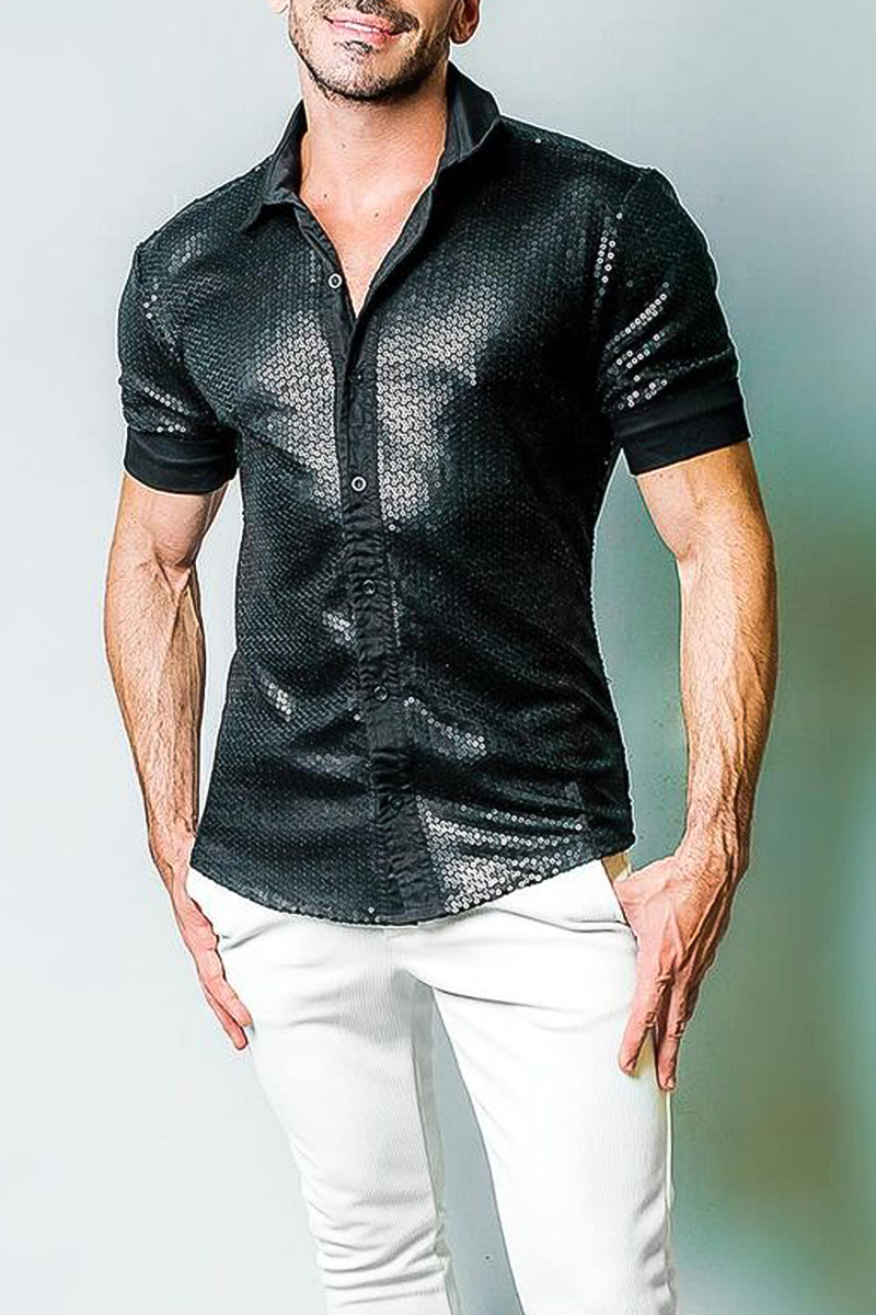 Sequin Slim-Fit Short Sleeve Casual Shirt [Pre-Order]