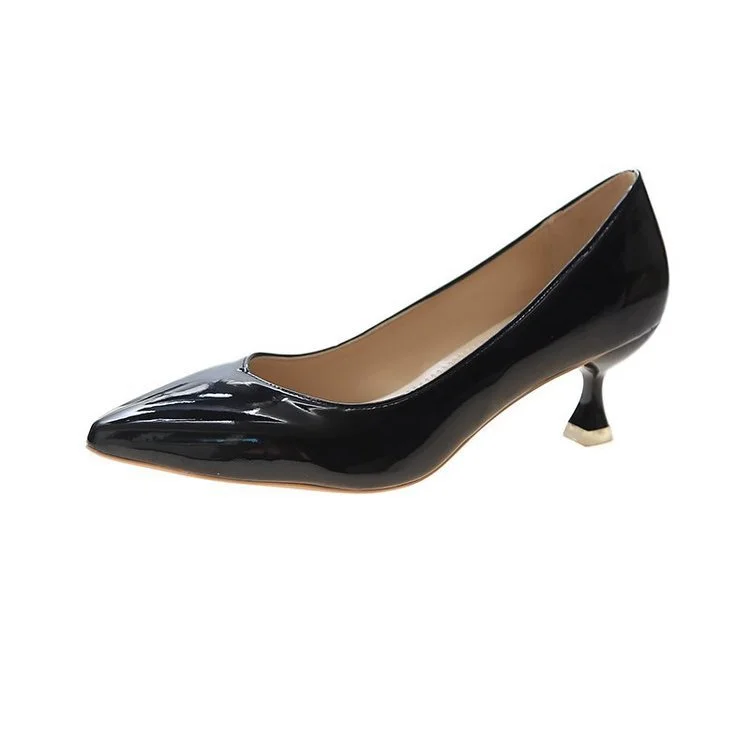 Tanguoant Tanguoant Versatile Patent Leather High Heels Fashion Fine Heel Pointed Single Shoes Working Shoes Women's Shoes