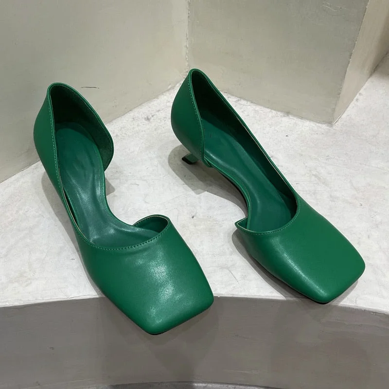 SUOJIALUN 2022 Spring New Women Pumps Sandal Ladies Elegant Low Kitten Heel Dress Shoes Square Toe Shallow Pumps Shoes for Work