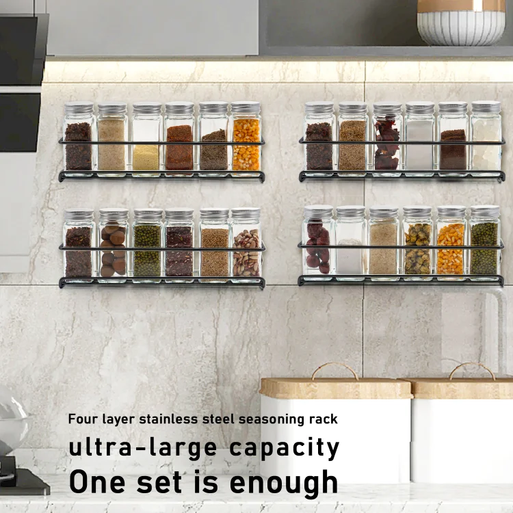 kjsSpice Rack Organizer Wall Mounted 4-Tier Stackable Hanging Spice Jars  Storage