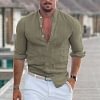 Men's Linen Shirt Henley Casual Outdoor Shirt Long Sleeve Plain Collar Casual Hawaiian Clothing by Inlyline