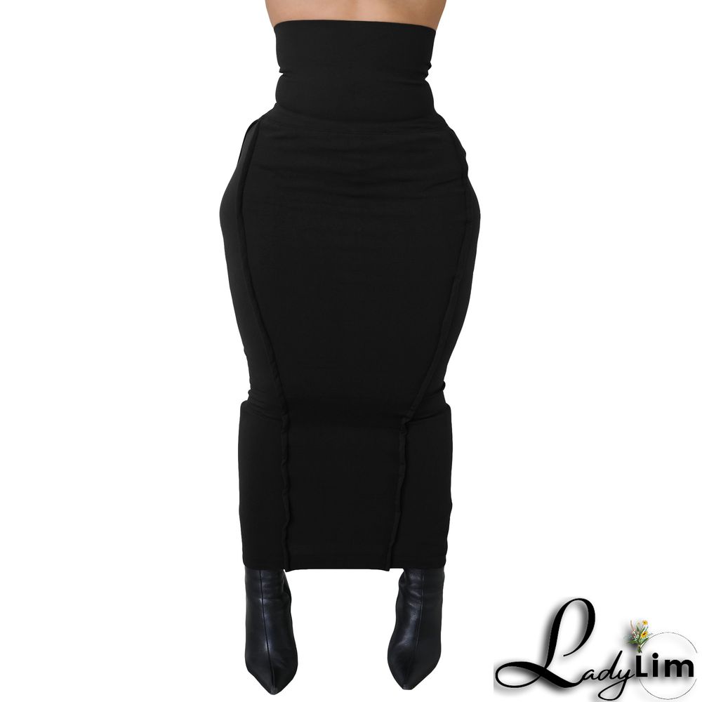 Women's Fashion Solid Color High Waist Elastic Tummy Control Patchwork Car Trim Maxi Dress