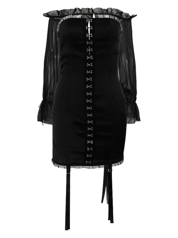 Sexy Solid Lace Paneled Goth Dress