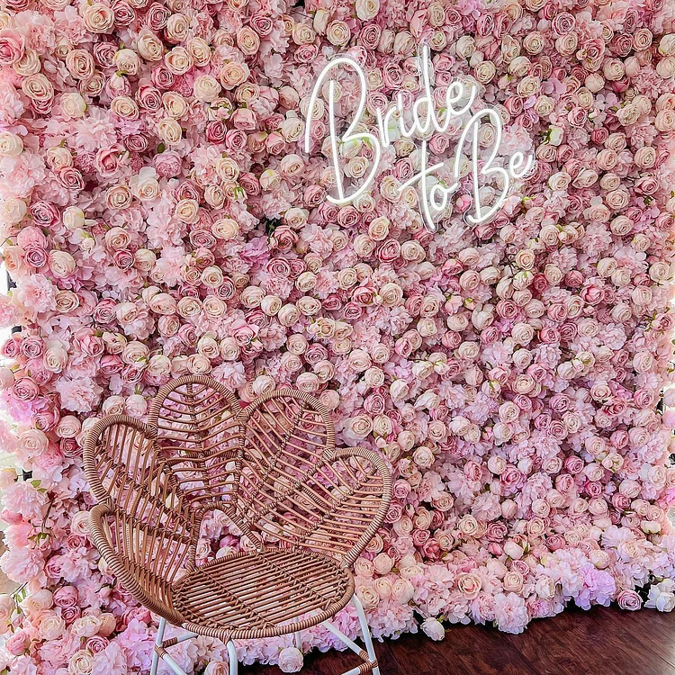 Vibrant 3D Roll Up Fabric Saturated Pink Artificial Flower Wall