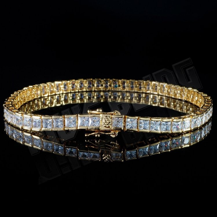 4MM Gold 1 Row Princess Cut Tennis Bracelet