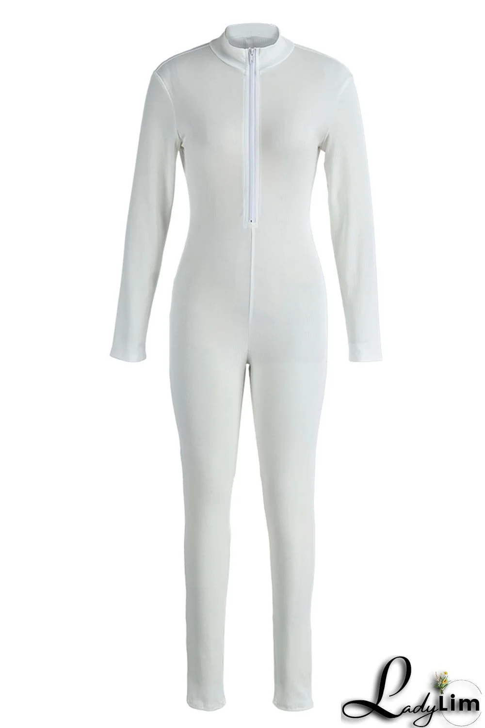 Blue Casual Sportswear Solid Patchwork Zipper Collar Regular Jumpsuits