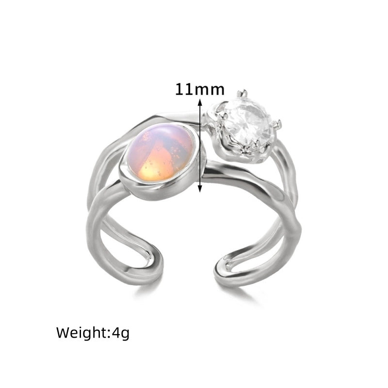 Copper 18K Gold Plated Elegant Lady Minimalist Inlay Geometric Ball Zircon Open Rings
