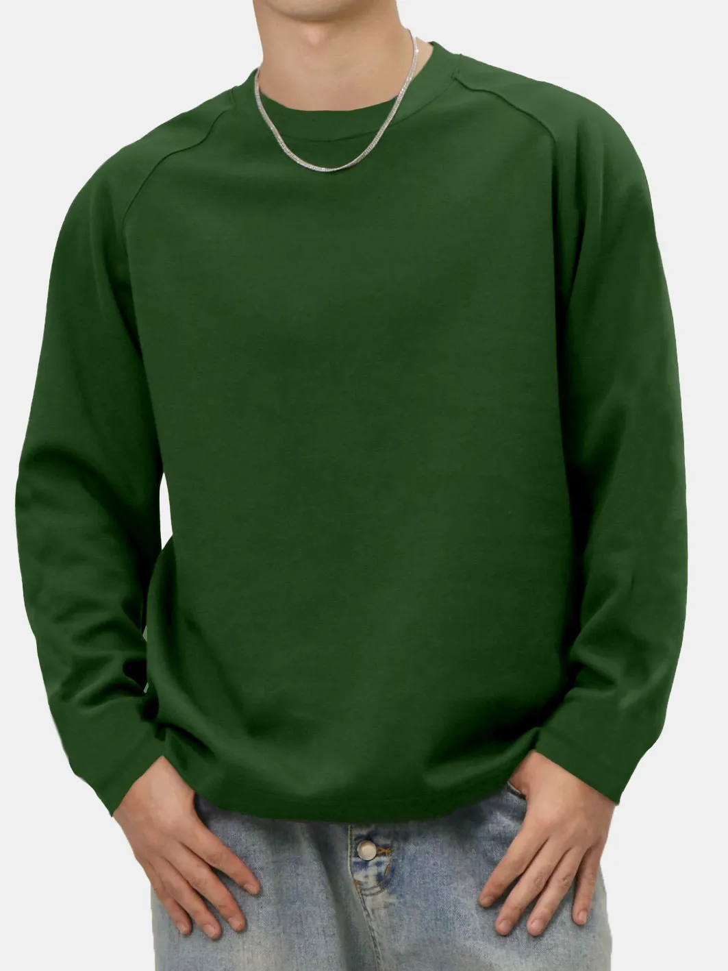 Men's Solid Color Simple Raglan Long Sleeve T-shirt PLUSCLOTHESMAN