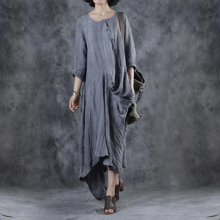 DIY o neck patchwork cotton clothes For Women pattern gray Dress