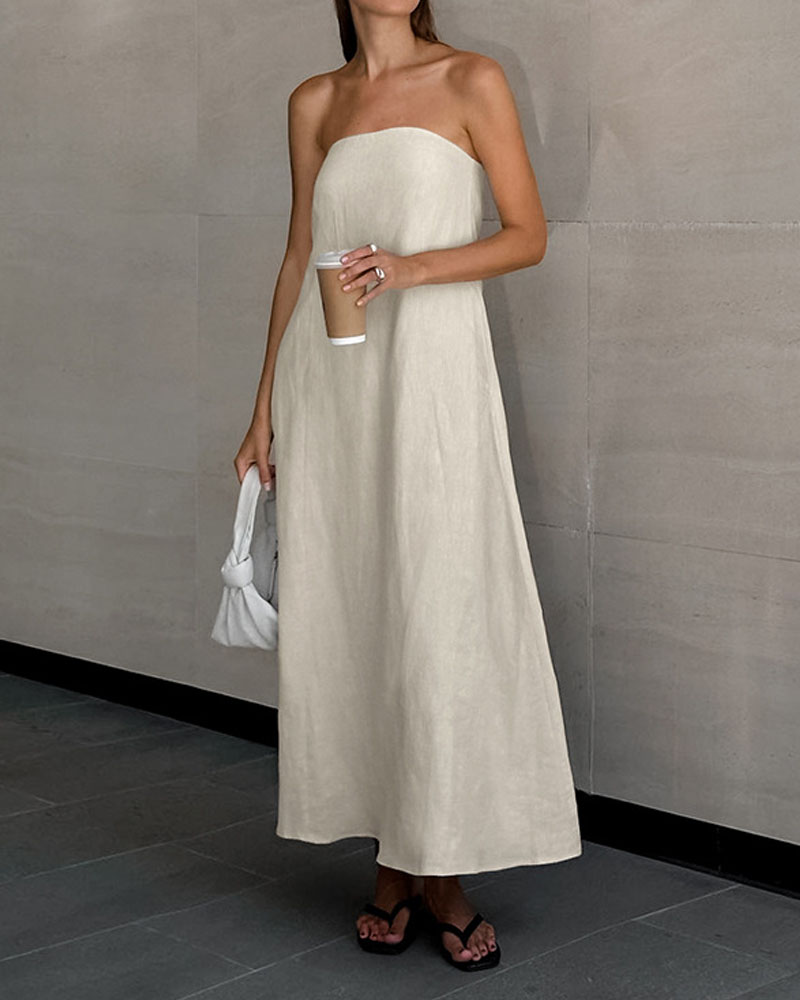 Rotimia Cotton Linen Strapless Holiday Dress