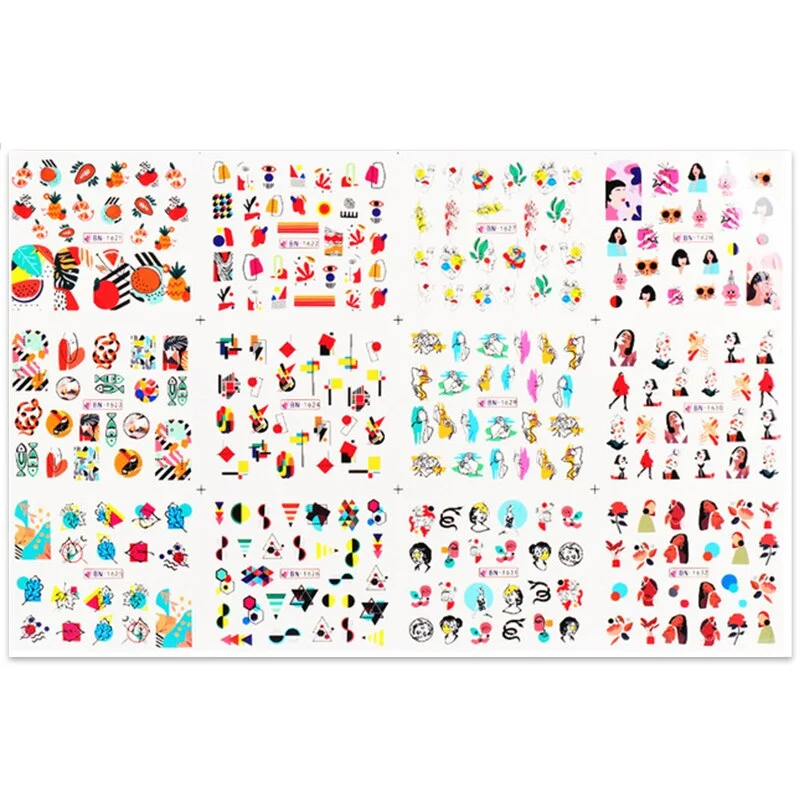 12pcs Avocado Nail Stickers Cute Cartoon Water Transfer Sliders For Nails Anime Dog Cat Decals Tattoo For Manicure BN 1585-1596-Nail Inspo