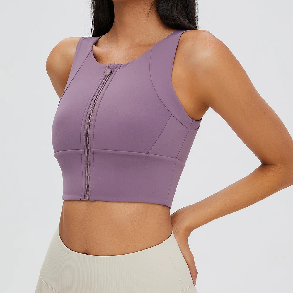 Hergymclothing tomato purple women's shock absorber strap comfortable fitness vest with removable cups online shopping