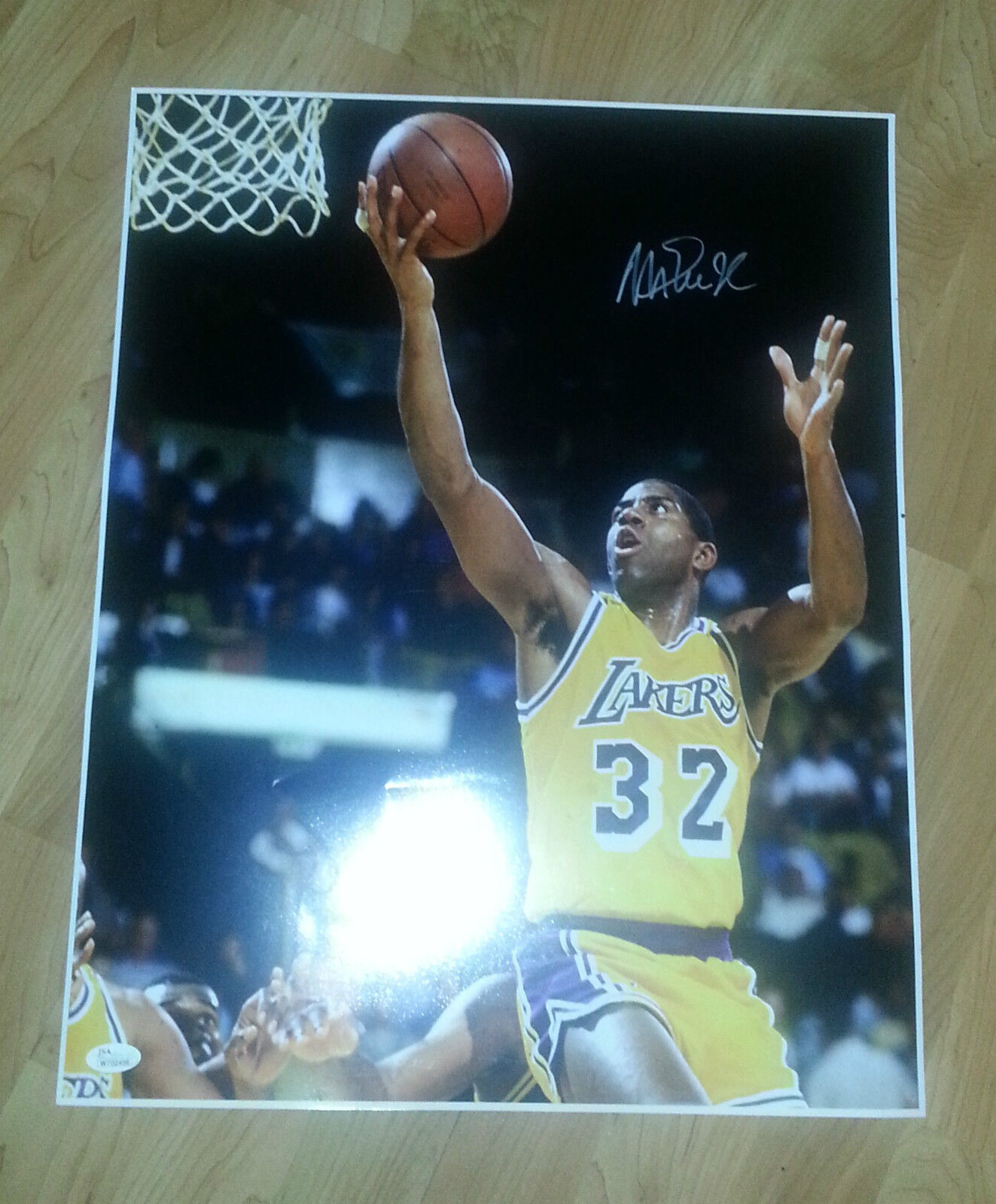 MAGIC JOHNSON 'LOS ANGELES LAKERS' HOF 2002 SIGNED 16X20 PICTURE *COA JSA AUTH 8