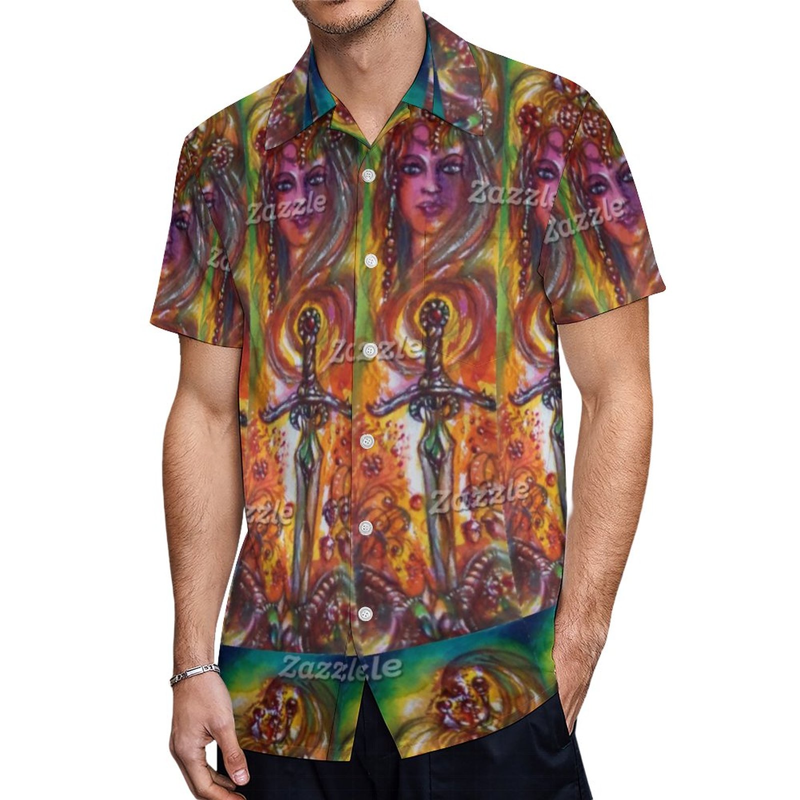 Durendal Romantic Sword And The Angel Fantasy Hawaiian Shirt Mens Button Down Tropical Hawaii Beach Shirts