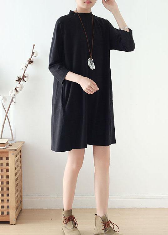 VCSHOES Black zippered Cotton Long sleeve Pockets Fall Dress