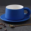 Rhine Blue Matte Thick Handle Ceramic Coffee Cup and Saucer Set