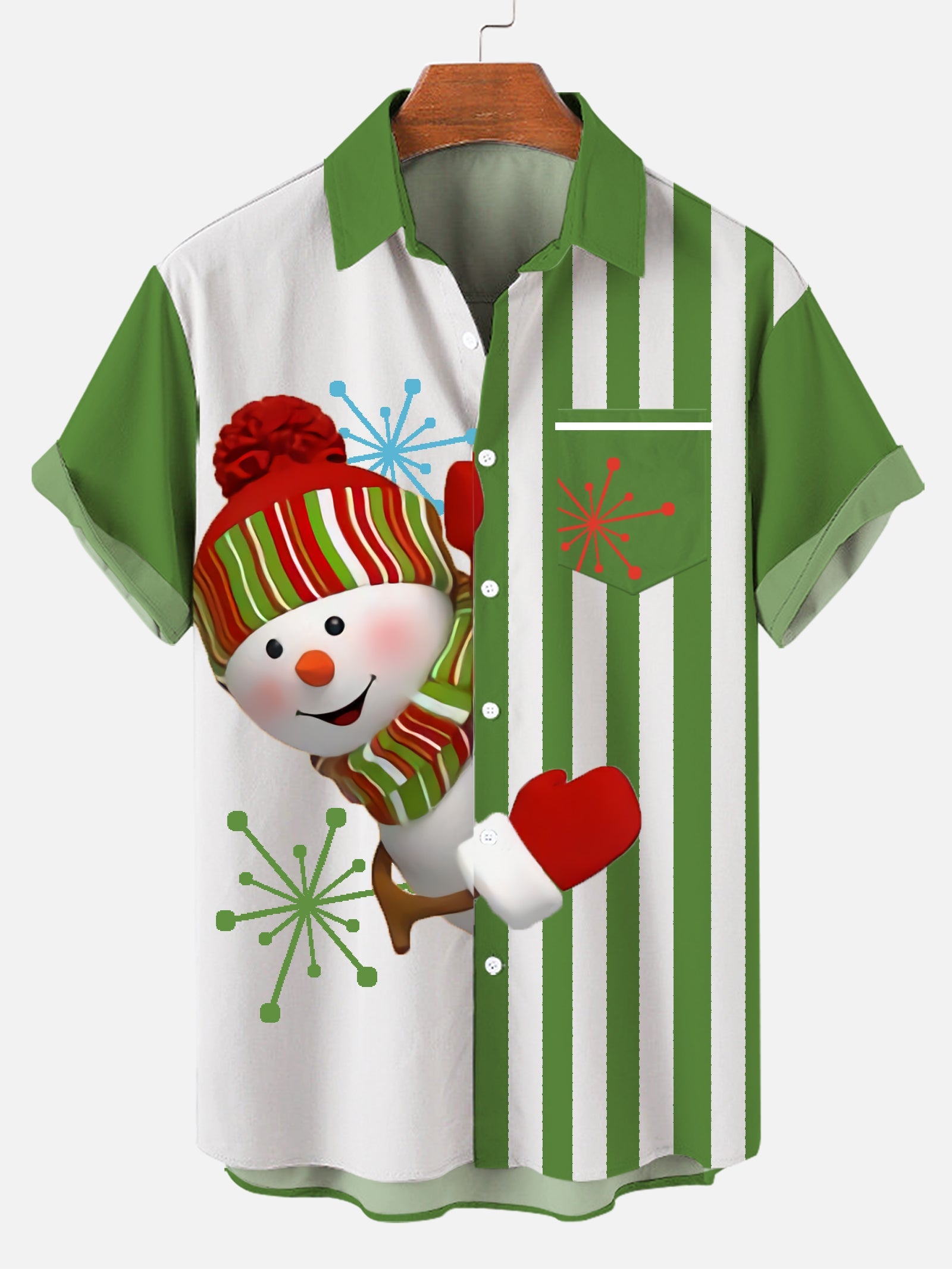 Men's Plus Size Creative Christmas Snowman Pattern Shirt With Pockets PLUSCLOTHESMAN