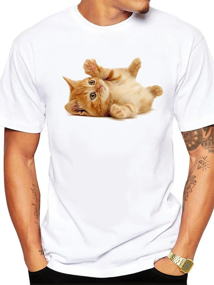 Personalized Printed T-shirt Short Sleeve Kitten Series Tops 3D Printing-Cosfine