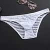 Men's Low Waist Breathable Striped Ultra Thin Transparent Ice Silk Briefs