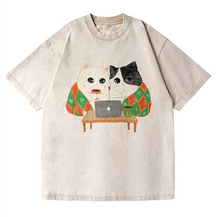 Cute cat Christmas Men's washed T-shirt