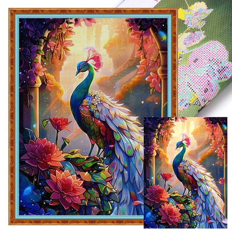 【Huacan Brand】Peacock 16CT Stamped Cross Stitch 50*65CM