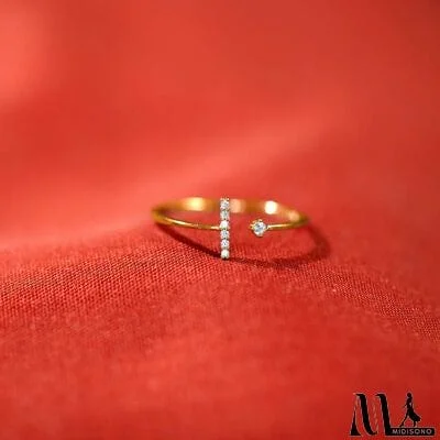 MidiSono - T Shape Inlaid Zircon 925 Sterling Silver Open Ring