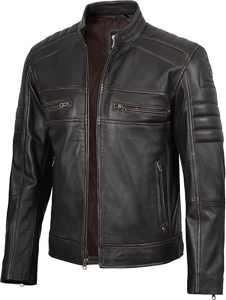 Casaco de cabedal para homem Decrum - Casaco de cabedal estilo café racer para homem elegante