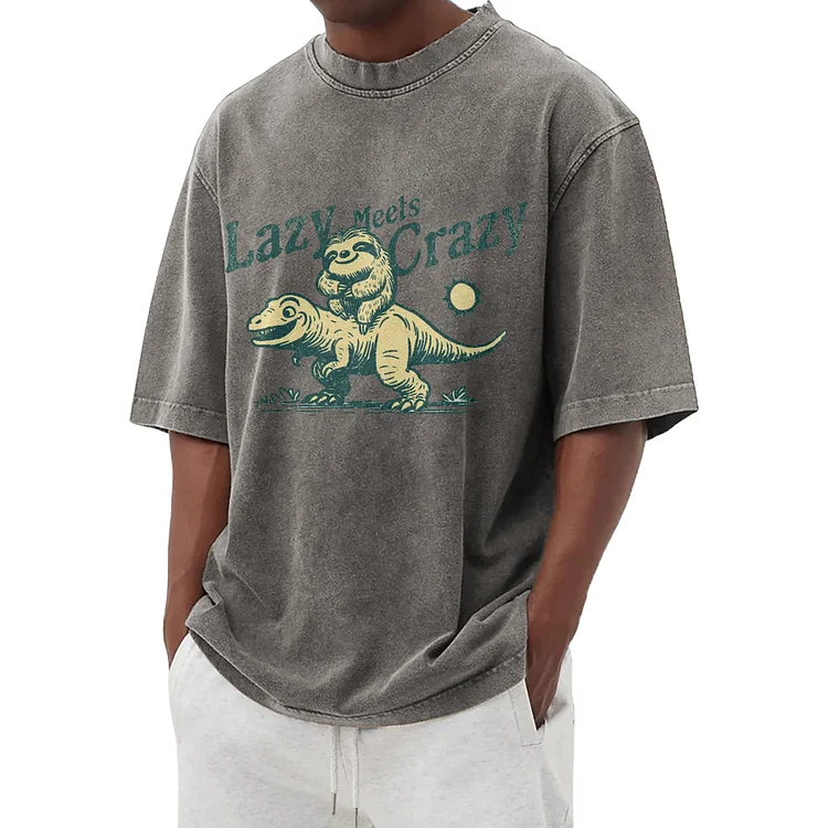 Funny and cute pattern washed T-shirt 009