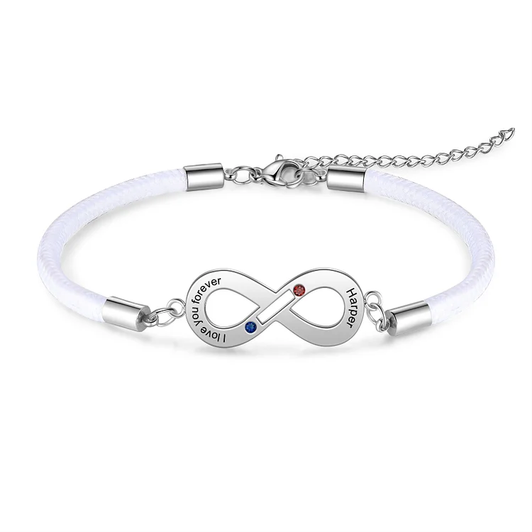 Kettenmachen Damen Infinity Herzförmiger Magnetisches Armband mit Name, Text und Geburtsstein Graviert, Valentinstag Geschenk Endlosarmband