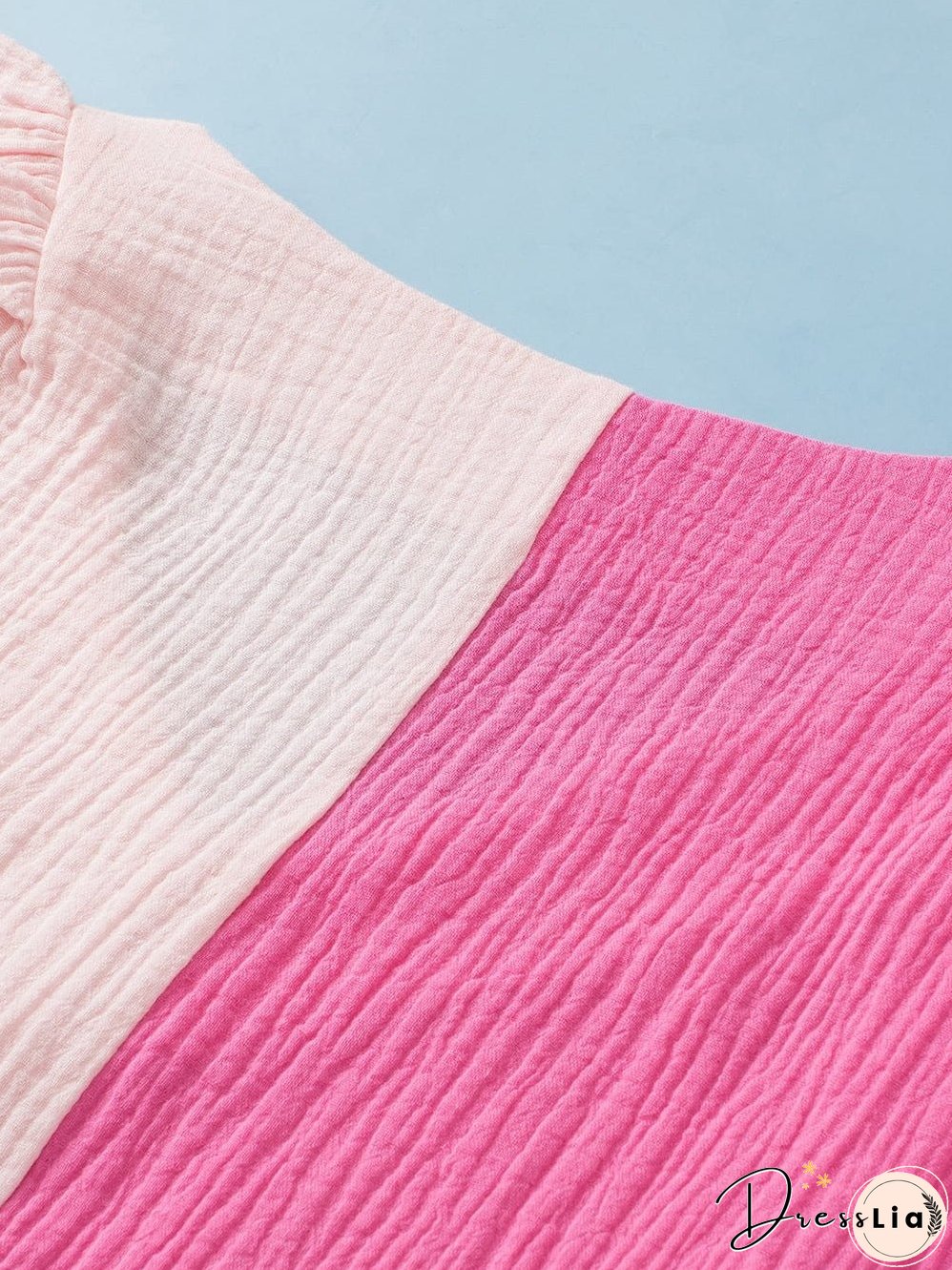 Pink Tiered Ruffle Sleeve Color Block Blouse