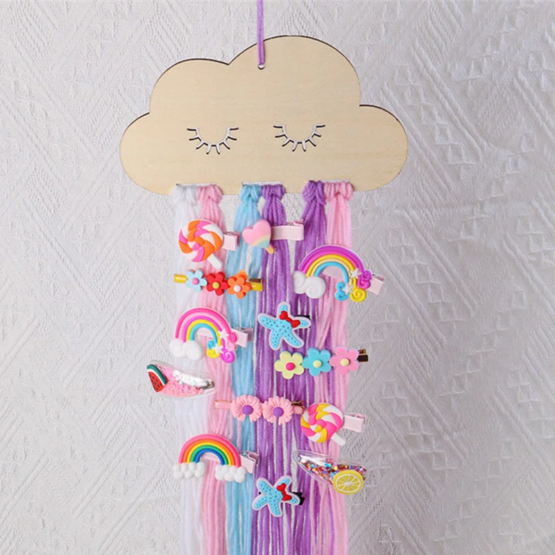 INS Nordic Wooden Cloud Baby Hair Clips Holder Princess Girls Hairpin Hairband Storage Pendant Jewelry Organizer Wall Ornaments