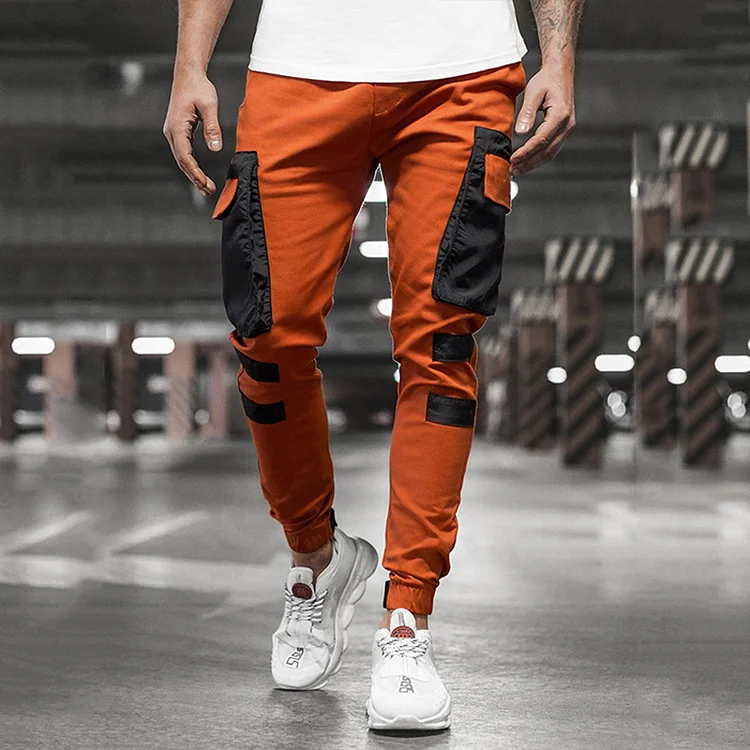 BrosWear Contrast Color Pockets Casual Pants