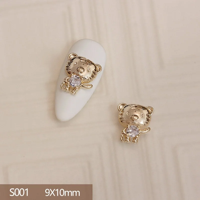 10pcs/lot 2022 Chinese New Year Tiger Dollar Nail Art Zircon Metal Manicure DIY Nails Accessories Decorations Supplies Charms