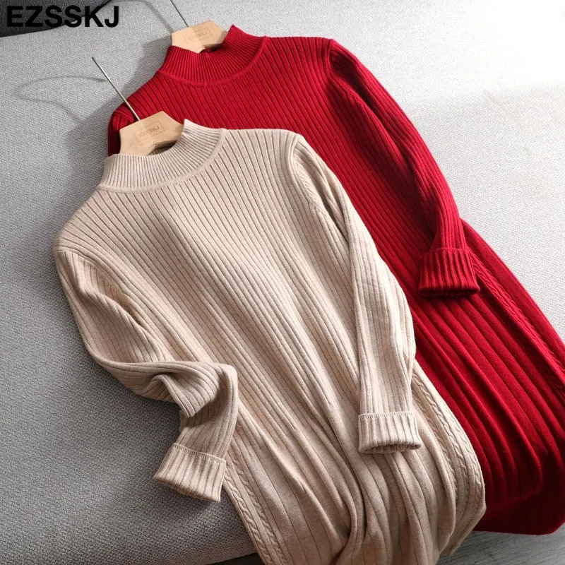 Autumn Winter long thick straight Sweater dress women solid loose pure solor Thick dress Female oversize knit dress Long sleeve