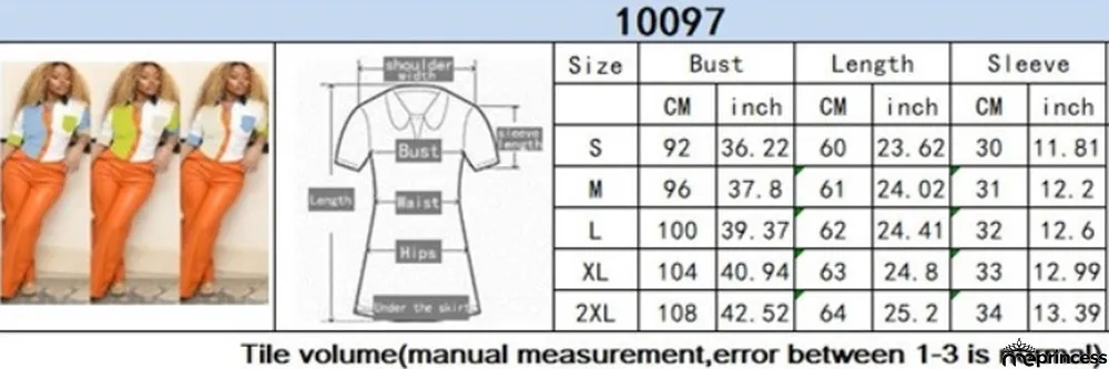 Women Autumn Blue Modest Turn-down Collar Half Sleeves Color Blocking Pockets Regular Shirt