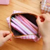 Cute Bear Pink Blue Plaid Large Capacity Brushes Pens Storage Bag Back to School Student Stationery
