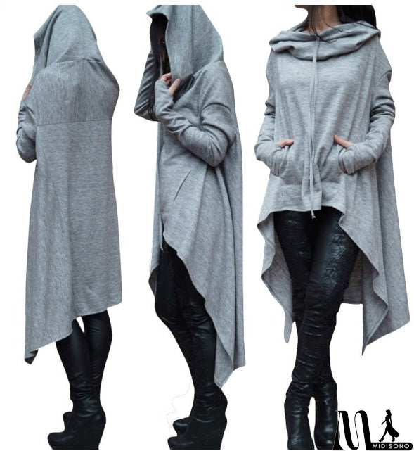 MidiSono - Irregular Hooded Sweater Top