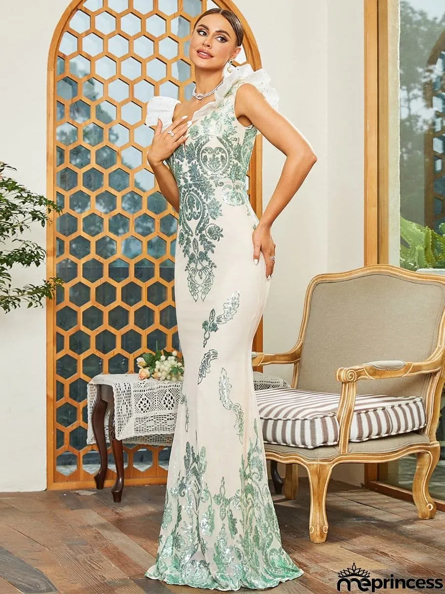 V-Neck Backless Mermaid Ruffled Evening Dress XJ2281
