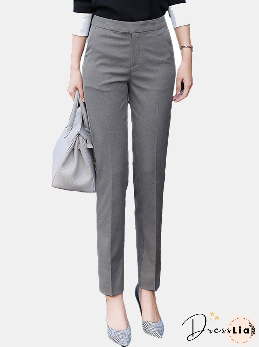 Solid Pocket Tailored Pants for Women