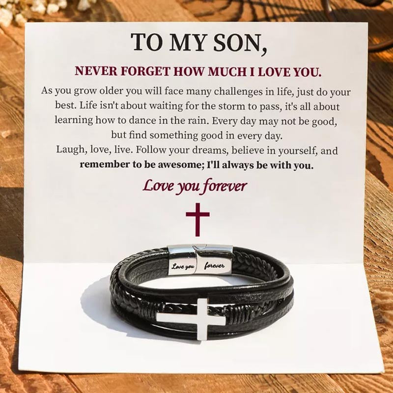 Unique Gift To My Son Love You Forever Cross Bracelet - Card027