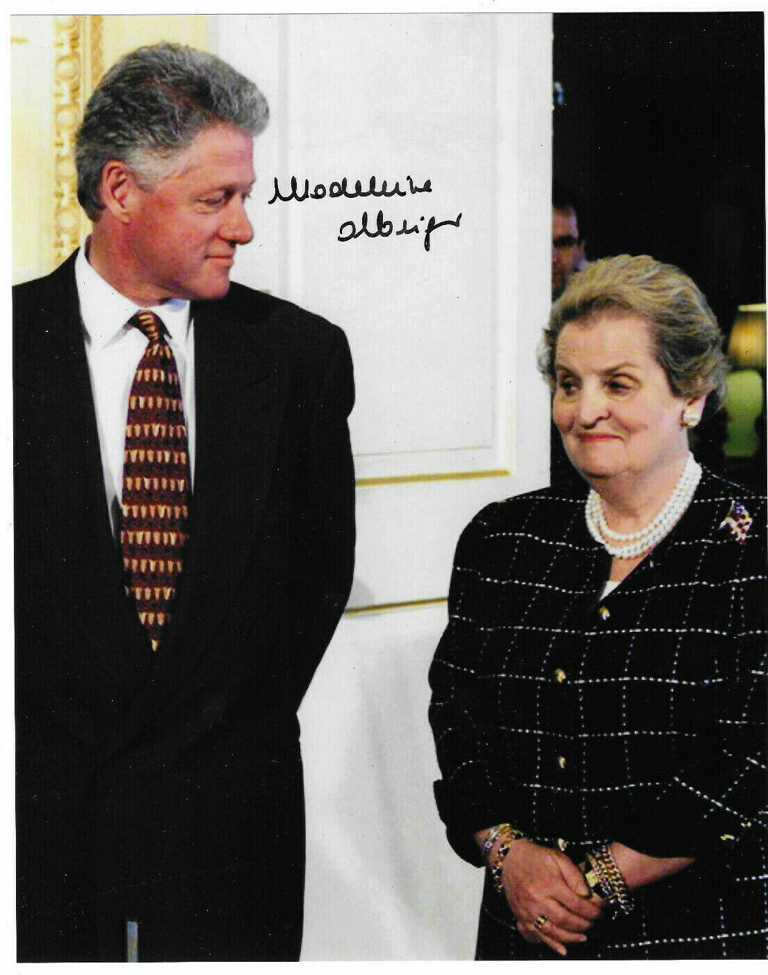 Madeleine Albright Signed 8x10 Photo Poster painting Auto, US Secretary of State w/ Bill Clinton