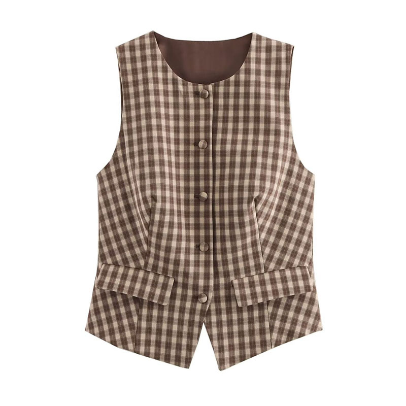 Yourtouchlock Elegant Plaid Vest Set – Office Sleeveless Button Tank + Mini Skirt  