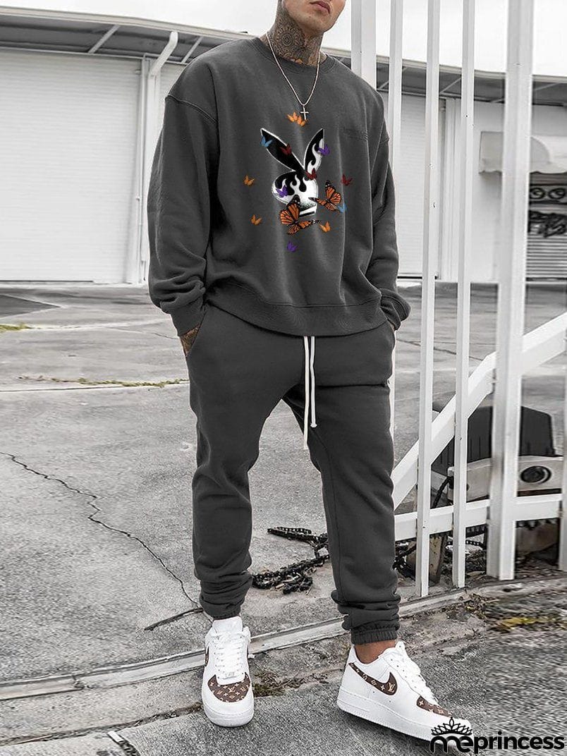 Comfy Mens Track Suits Printed Long Sleeve Sweatshirt + Track Pants