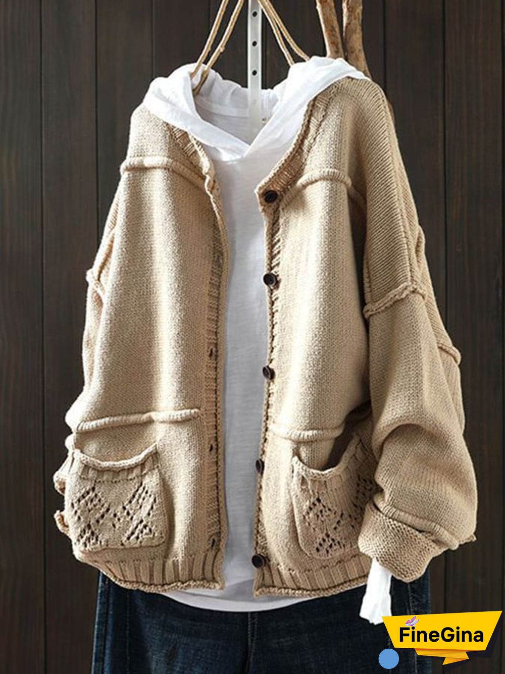 Women's Literary Vintage Old Splicing Button Sweater Coat