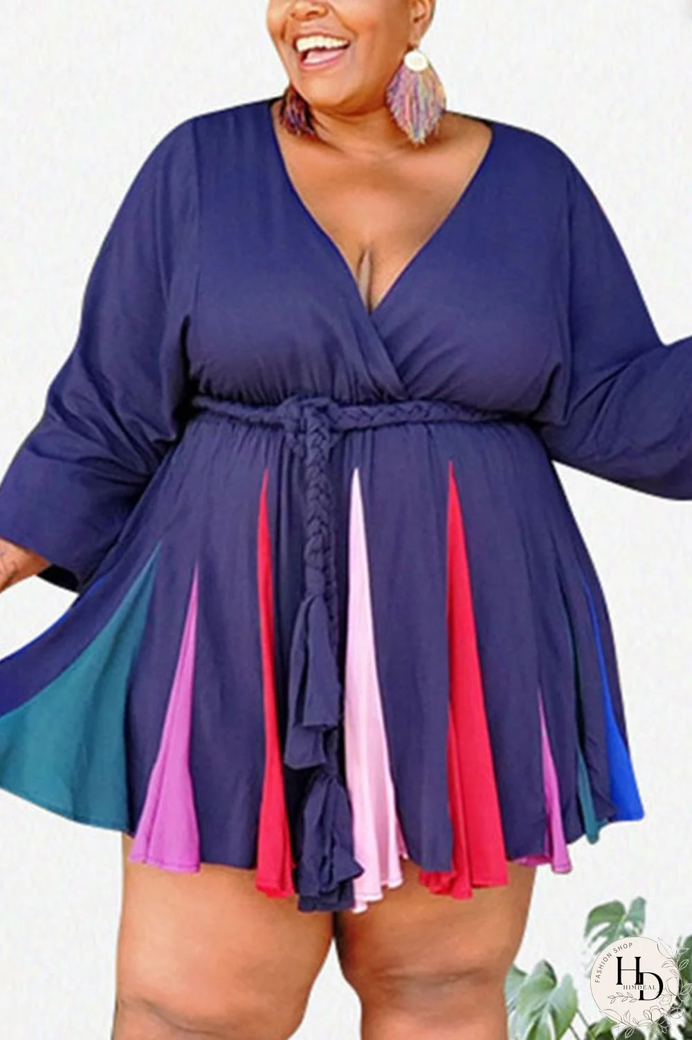 Yellow Sexy Print With Belt V Neck A Line Plus Size