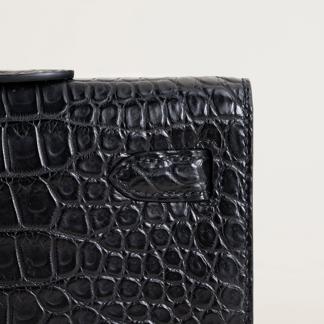 Kelly cut Matte Porosus Crocodile 89 Noir  PHW