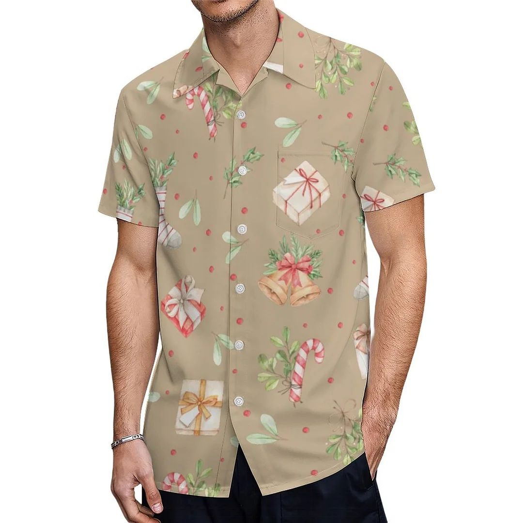 Short Sleeve Rustic Watercolor Christmas Hawaiian Shirt Mens Button Down Plus Size Tropical Hawaii Beach Shirts